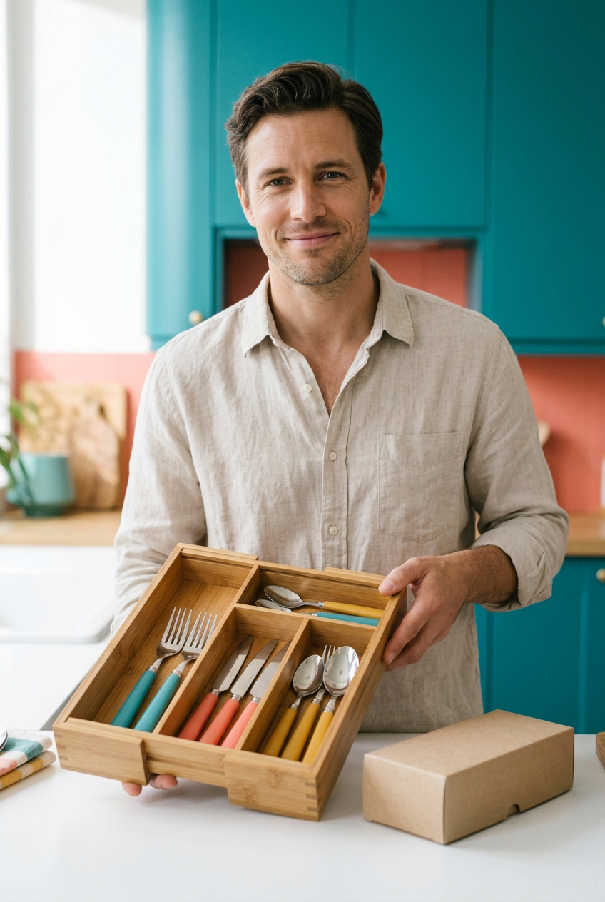 Expandable Bamboo Drawer Organizer — additional product demonstration