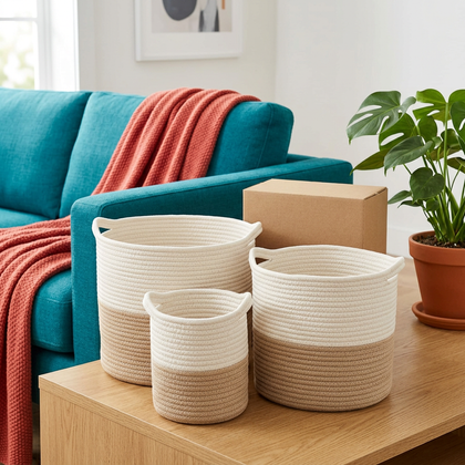 Woven Cotton Rope Storage Basket Set