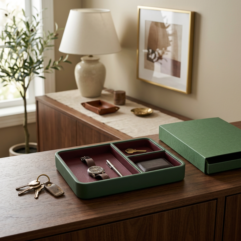 Burgundy forest green valet tray concept hero