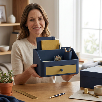 Female model holding organizer concept
