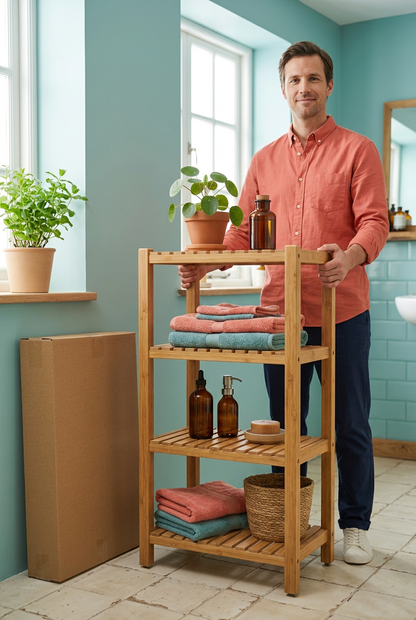 Four-Tier Bamboo Bathroom Shelf — additional product demonstration