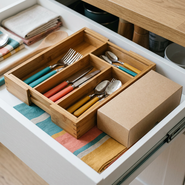 Expandable Bamboo Drawer Organizer — styled home view